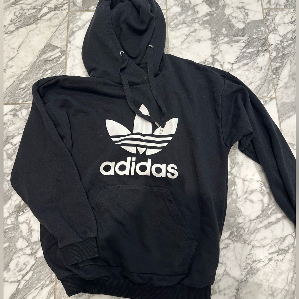 Adidas Men's Black and White Logo Hoodie